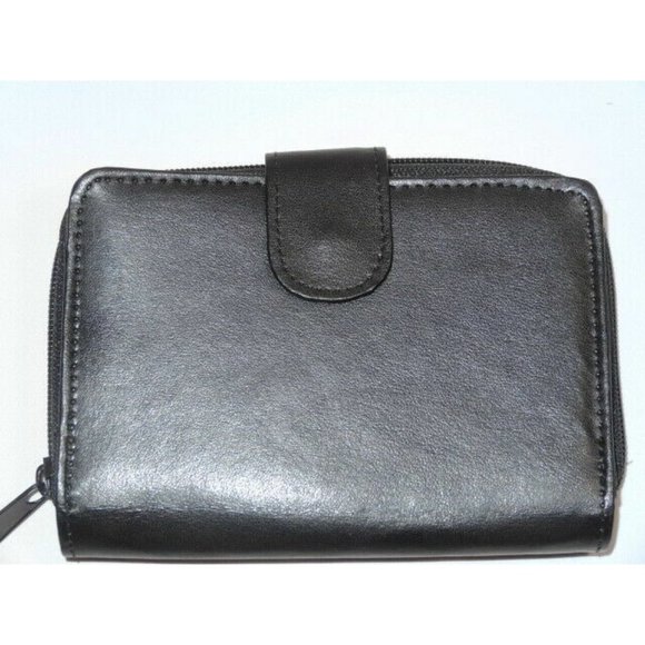 RFID Zippered Smartphone Wallet Black ID 5-Slots Credit Cards Bonded Leather PVC - Picture 1 of 3